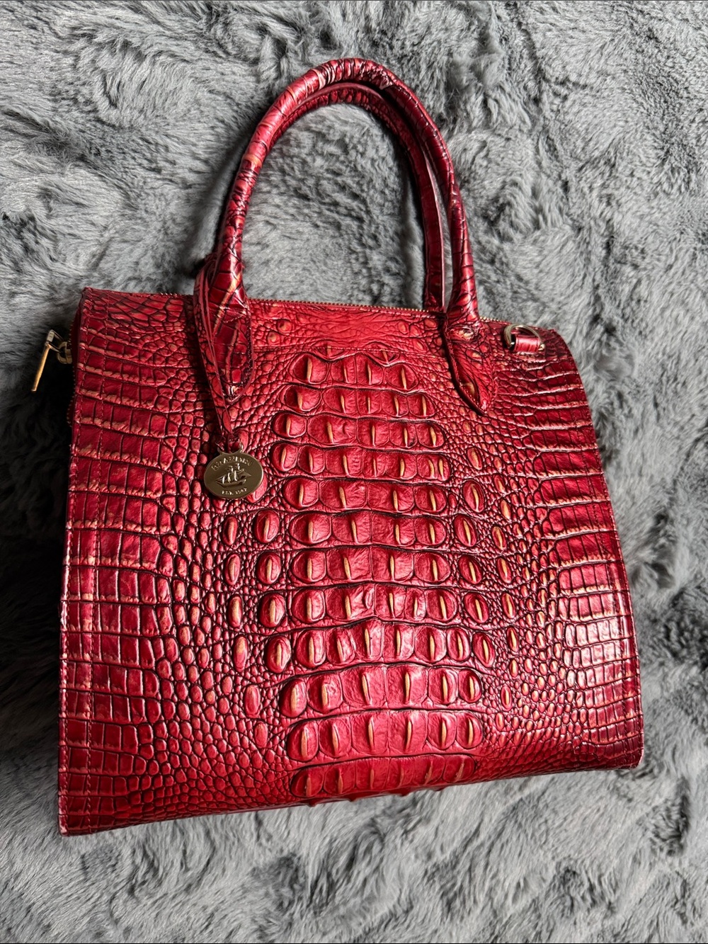 Brahmin Red Croc-Embossed Satchel with Gold Accents limited run Melbourne - Picture 3 of 6